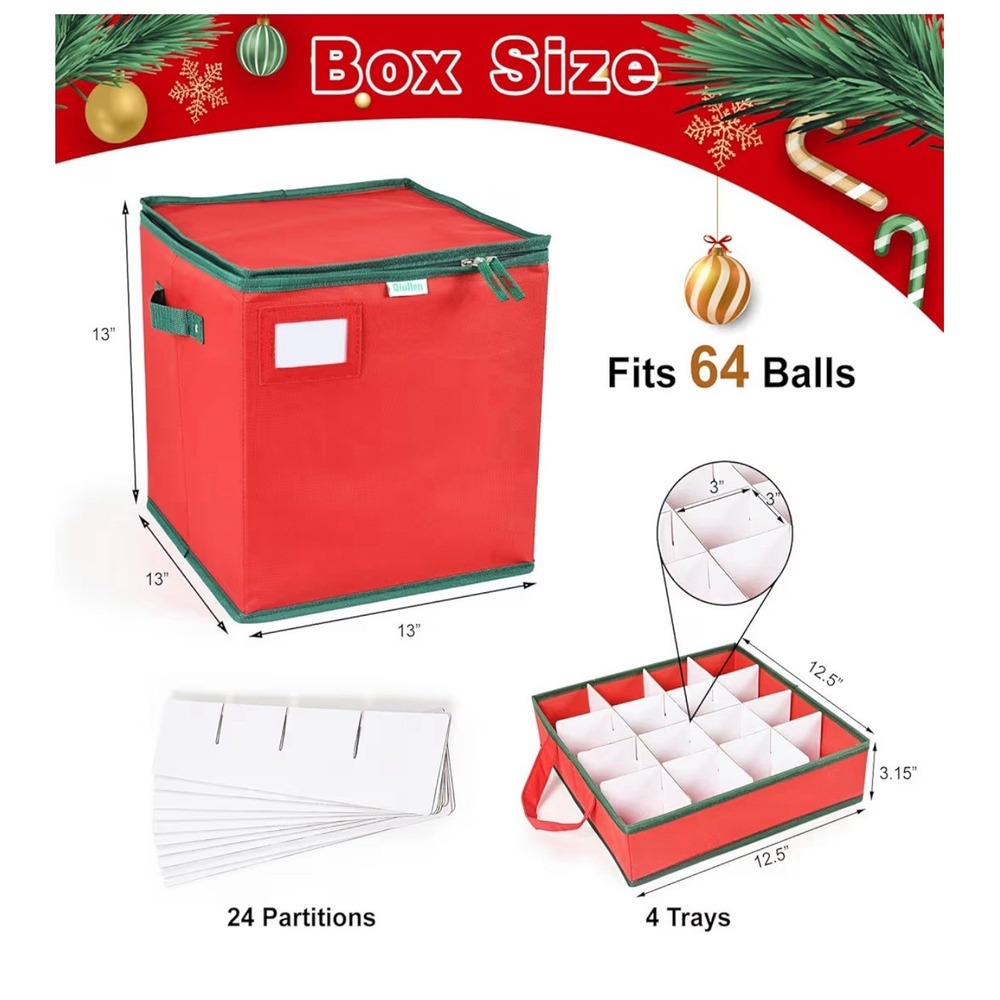 Christmas Ornament Storage Box with Zippers - Stores up to 64 - Picture 2 of 2